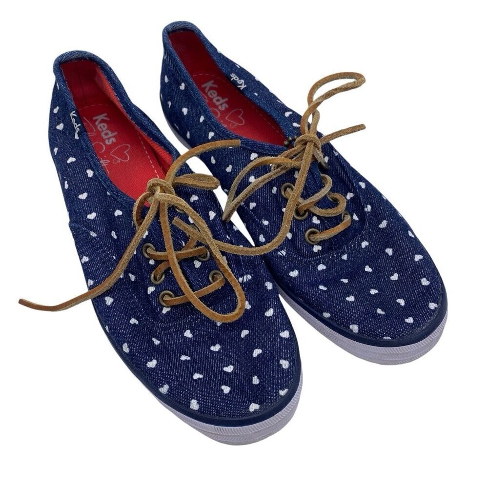 Keds Taylor Swift Size 6.5 Guitar Pick Charm Blue Denim White Hearts Sneaker